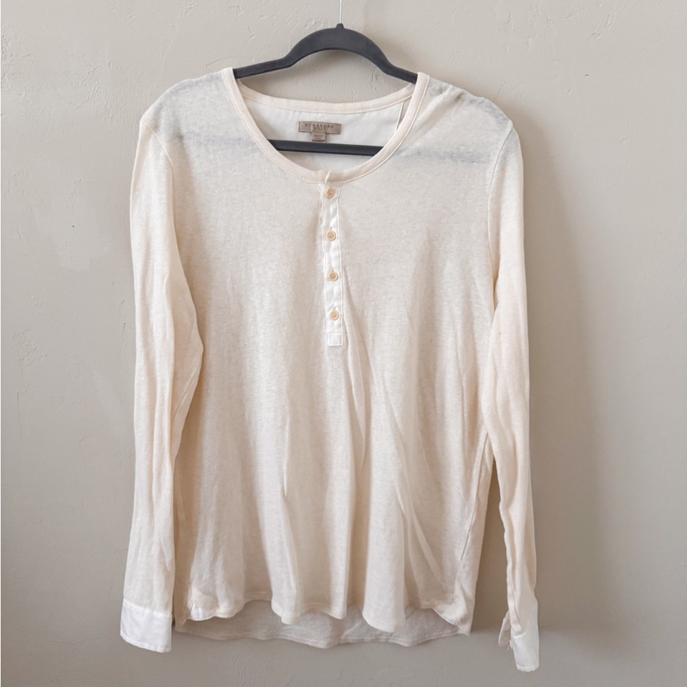Burberry Brit Men’s Cream Long Sleeve Henley Shirt (M)